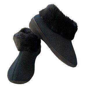 Isotoner Fur Lined Bootie Slipper 7.5-8 Black #18H